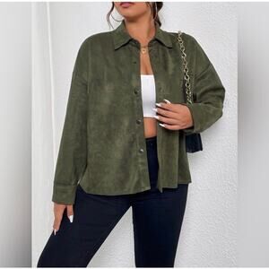 AMI Suede Leather Button Up Olive Green Shirt Jacket Size Small